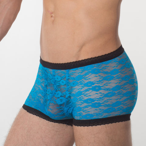 Men's Turquoise Lace Hipster - Bum-Chums Gay Men's Underwear - Made in UK